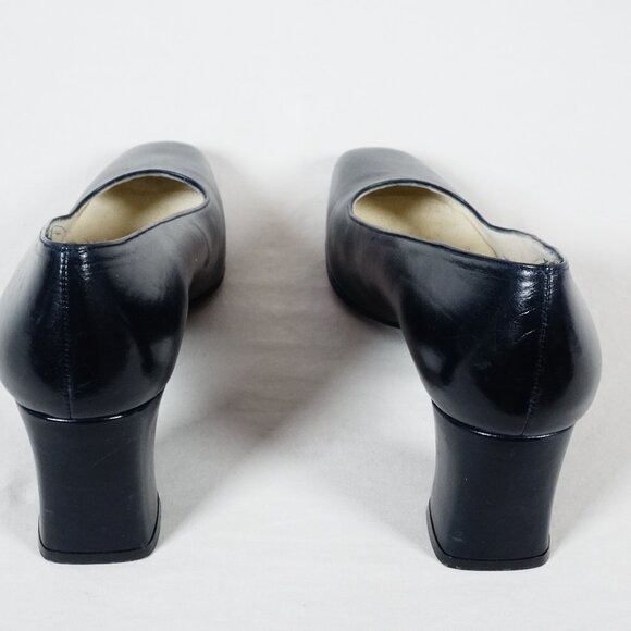 STUART WEITZMAN Leather Square Toe Heel Navy Blue Dress Shoe Size 8 AAA NEW - Picture 4 of 8